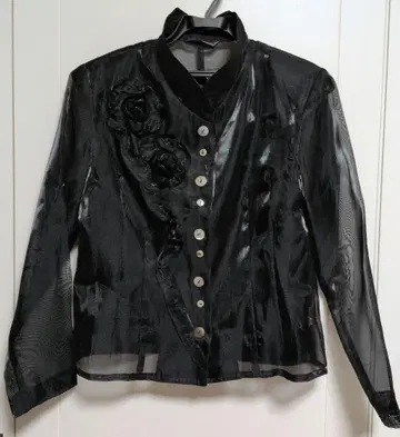 시스루 블랙 플라워 모티브 긴팔 셔츠 & 이너 세트