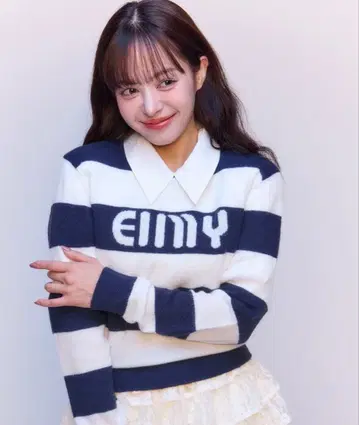 eimy istoire EIMY 로고 니트 보더 화이트 네이비