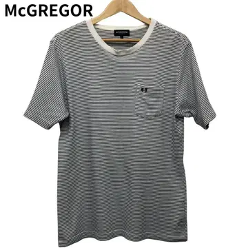 맥레거 원 포인트 자수 T셔츠 보더 가슴 포켓 반팔 면 L