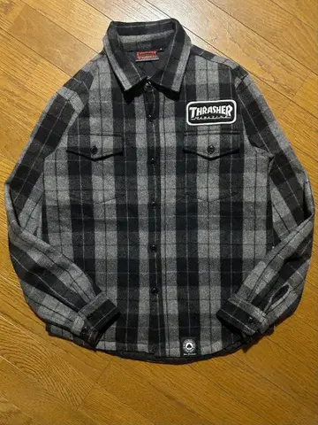 THRASHER 울 셔츠 자켓 블록 체크 퀼팅