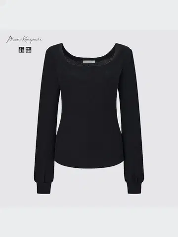 택 포함 새상품 마메쿠로구치 히트텍 울 블렌드 와플 스퀘어넥 T