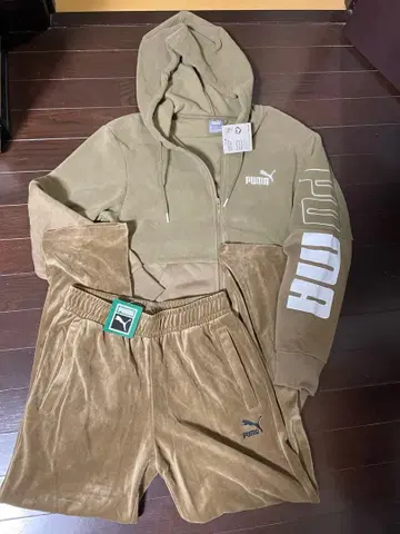 푸마 벨로아 셋업 저리 후드티 팬츠 브라운 S M