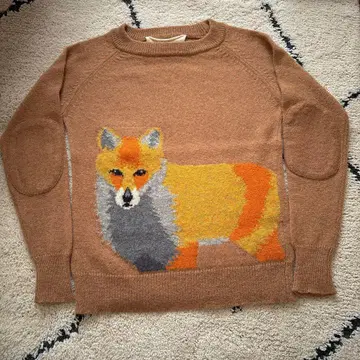 여우 패턴 울 스웨터 니트 여우 kitsune 브라운 구제 의류풍