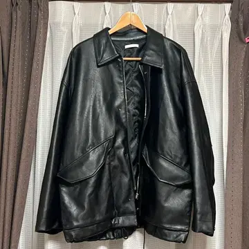 WYM 블랙 가죽 오버 사이즈 자켓