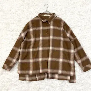 Cutie Blonde 긴팔 체크 무늬 셔츠 브라운 계열 오버 사이즈