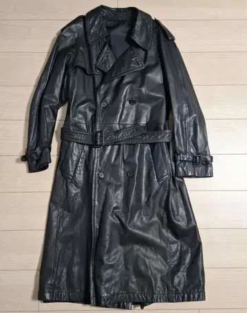 80s 블랙 가죽 트렌치코트 빈티지