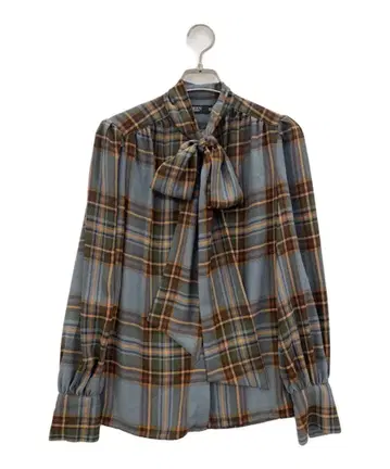 로렌 랄프 로렌 보타이 체크 블라우스 조젯 셔츠