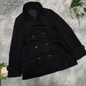 블랙 더블 브레스트 피 코트