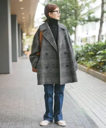 Spick & Span W 슬라이버 체크 하프 코트 그레이/36