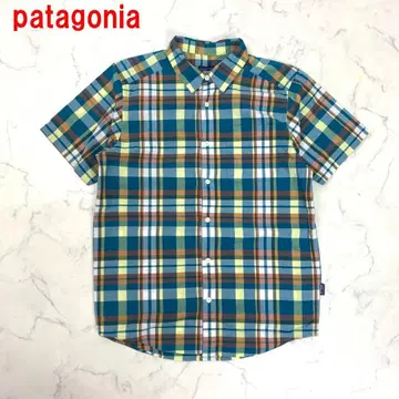 A6753 파타고니아 반팔 셔츠 면 코튼 체크 파랑 그린 계열 S