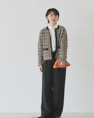 [ 미사용 새상품 ] 북유럽, 생활의 도구점 트위드 패턴 니트 자켓 블랙