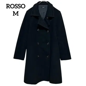 [ ROSSO ] 롱 체스터 코트 블랙 울85 단추 무늬 프린트 M