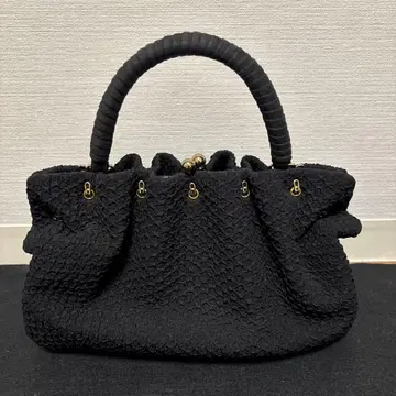 미사용품 실크 100% 교토 사슴 무늬 & 소프리나 블랙 핸드백