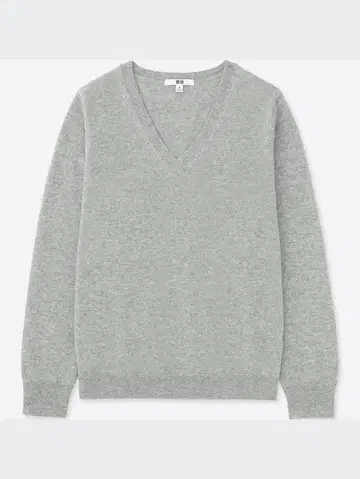 유니클로 캐시미어 V넥 스웨터 캐시미어 100% M 라이트 그레이