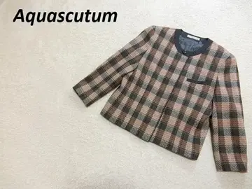 컨디션 최상 아쿠아 스큐텀 노카라 울 체크 자켓 11