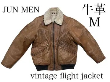 레어 JUN MEN 소가죽 보아 플라이트 자켓 카멜 M 80s~90s
