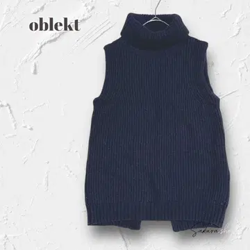 3493 [오브렉트] 슬리브리스 터틀 니트 베스트 울 혼방 네이비