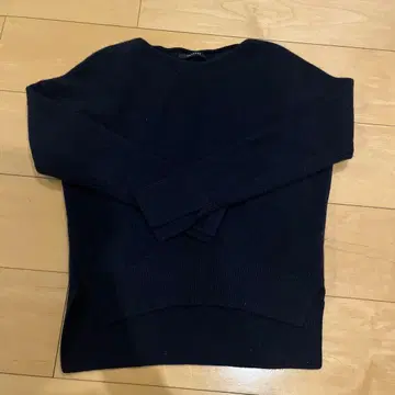 MACPHEE 네이비 긴팔 울 캐시미어 니트 스웨터 사이드 슬릿