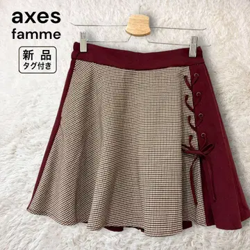 새상품 엑시즈팜 바이컬러 레이스업 스커트 하운드투스 체크 패턴 와인 레드