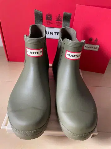헌터 올리브 그린 숏 레인부츠