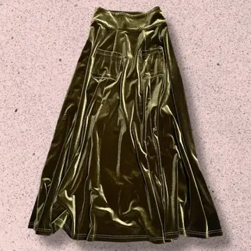 merry jenny 하이웨스트 벨로아 롱 스커트 그린