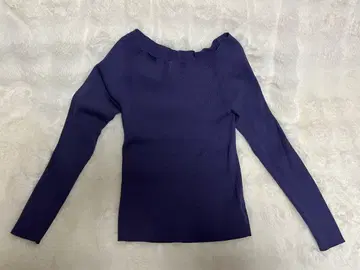 NATURAL BEAUTY BASIC 보라색 리브 긴팔 오프숄더