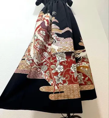 [ 1점 ] 새상품급 기모노 리메이크 롱 스커트 블랙 전통 예복 기모노