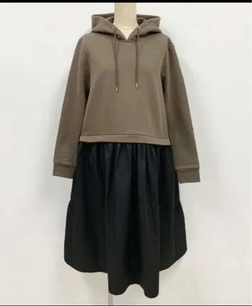 후드 부착 브라운 블랙 롱 원피스