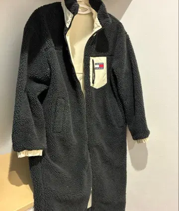 TOMMY JEANS 플리스 리버서블 롱 코트 S 사이즈
