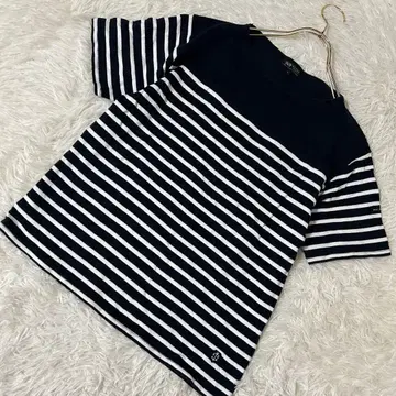 BEAMS 보더 무늬 반팔 T셔츠 네이비 L 면 100%