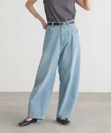 포씨 커브 실루엣 데님 팬츠 여성용 무지 코튼 블루