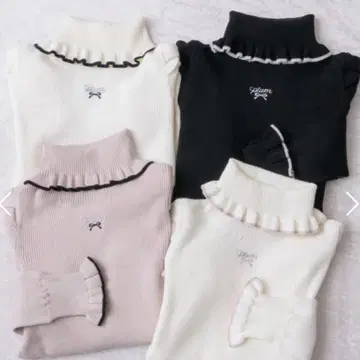 pium 리본 자수 프릴 칼라 터틀 니트