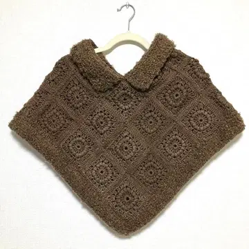 손뜨개질 브라운 그래니 스퀘어 뜨개 판초