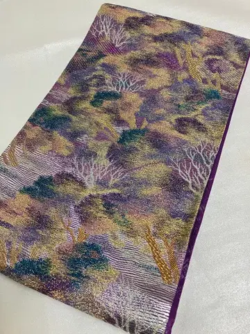 후쿠로 오비 자연 풍경 디자인 보라색 계열 육통 무늬