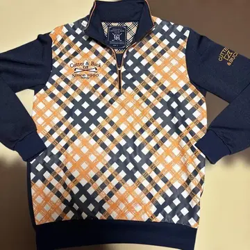 커터 & 벅 체크 무늬 하프 지퍼 L 사이즈