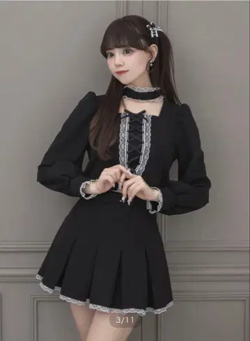 pium 레이스업 초커 상의, 스커트 셋업