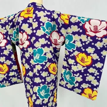 백합꽃 앤티크 겉옷 기장 94cm 다이쇼 로망 모던 순수 실크 L503