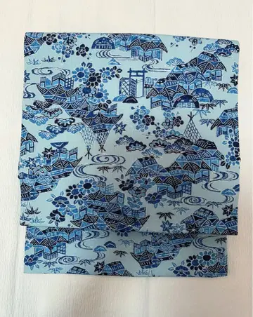 순수 실크 나고야 오비 스카이블루