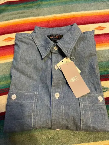 BEAMS PLUS 반팔 샴브레이 셔츠 일본제 워크 셔츠 size L