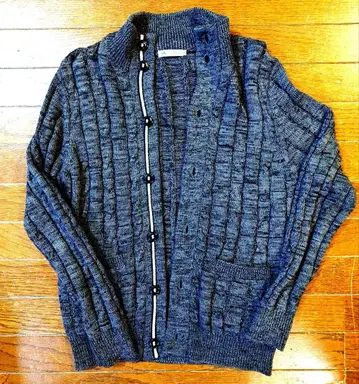 맨즈 멜로즈 다크 그레이 케이블 니트 스웨터 스트라이프 테이프 M