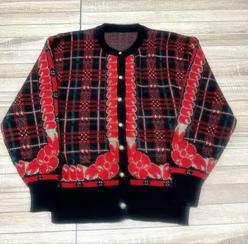 빈티지 꽃무늬 자수 니트 가디건 빨간색