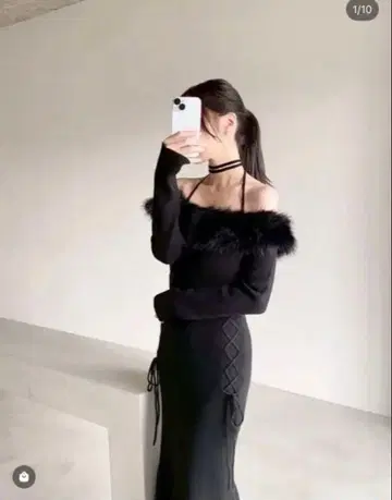 리젝시 resexxy 인조 모피 트리밍 니트 원피스