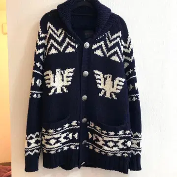 Anti Ballistic 네이비 에스닉 패턴 니트 가디건