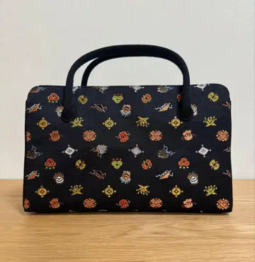 미사용 리큐 백 기모노 가방 보물 문양 자수 블랙