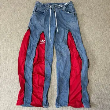 리메이크 4 지퍼 트랙 팬츠 데님 하의 빨간색