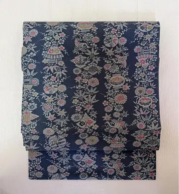 나고야 오비 크레이프 원단 초화 무늬