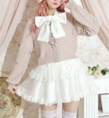 NOEMIE 노에미 메니 리본 키라키라 케이블 가디건 핑크