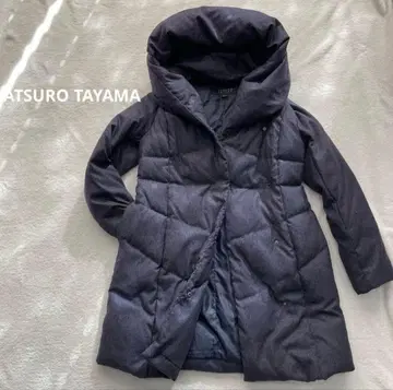 아츠로 우타야마 다크 네이비 후드 부착 다운 자켓 다운 90% S