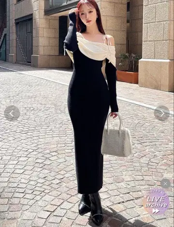 리젝시 resexxy [ 골격 스트레이트용 ] 바이 컬러 니트 원피스