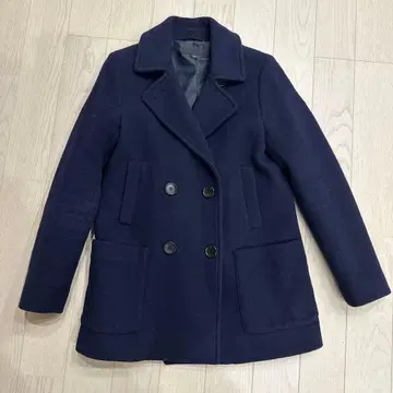 네이비 더블 브레스트 피 코트